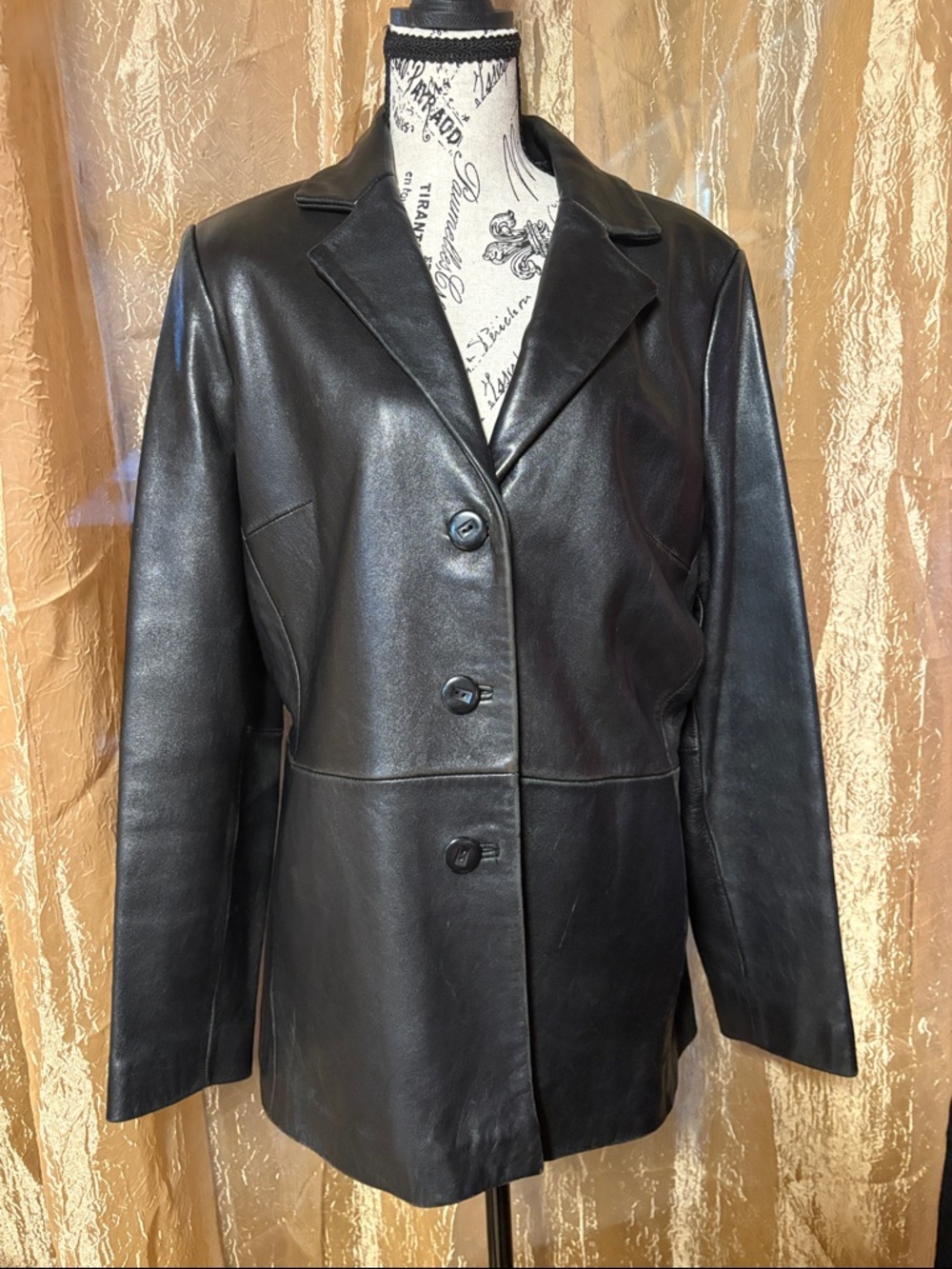 Jones New York Black Leather Button-Front Jacket Woman’s